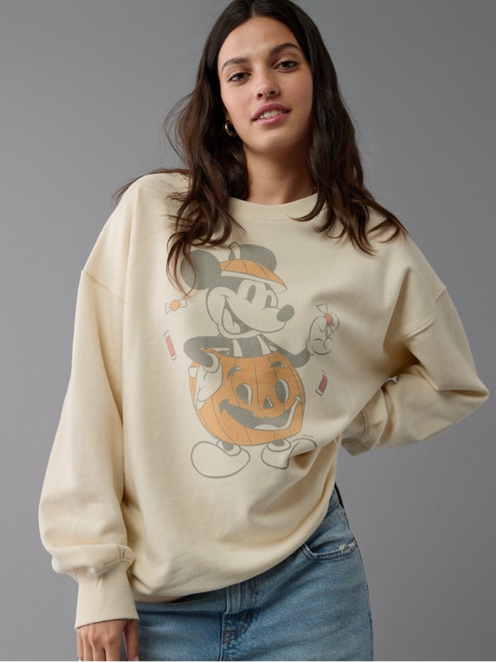 Mickey Mouse Pumpkin 🎃 Oversized Sweatshirt - American Eagle x Disney